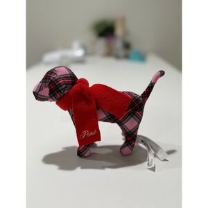 Victorias Secret PINK Plush Dog Mascot Pink Green Plaid Holiday Red Scarf 2025